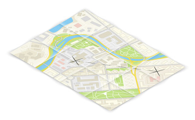 Isometric city map, point markers background, 3D simple city plan GPS navigation, final destination arrow paper city map