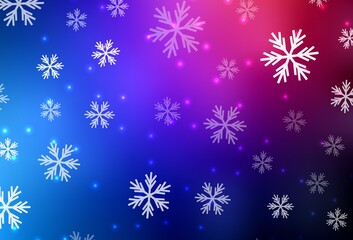 Dark Blue, Red vector template with ice snowflakes, stars.