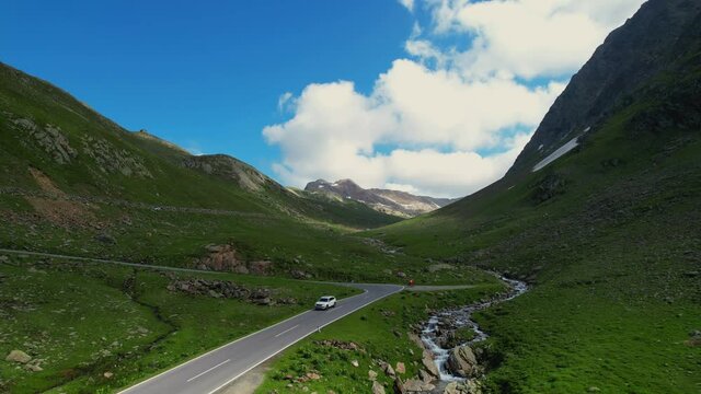 Amazing scenery at Timmelsjoch high alpine road called Passo Rombo in Austria
