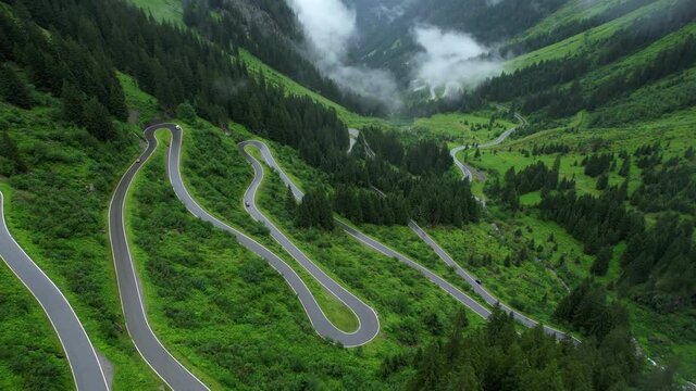 Bending streets at Silvretta High Alpine Road in Montafon Austria
