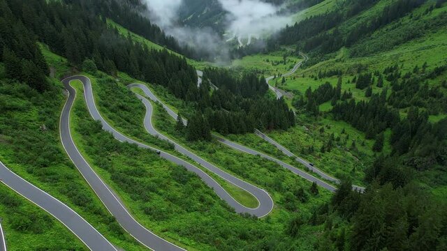 Bending streets at Silvretta High Alpine Road in Montafon Austria
