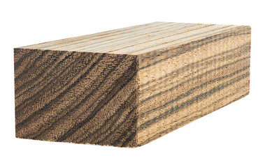 Wooden bar isolated on a white background. Zebrano, an exotic wood species.
