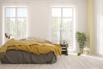 Fototapeta premium White bedroom interior. Scandinavian design. 3D illustration