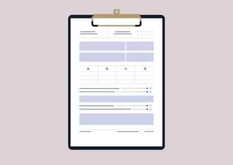 An isolated image of a clipboard with a tax form, a document template