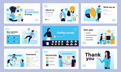 Fototapeta na wymiar Presentation and slide design template with business people. Can be used for business annual report, flyer, marketing, leaflet, advertising, brochure, modern style. Vector illustration