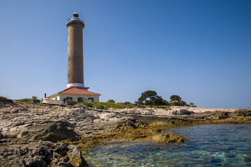 lighthouse on the coast of island dogi otok in croatia