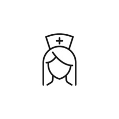 Line icon of faceless surgeon in hat with cross and medical mask