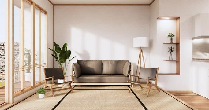 Sofa on room japan tropical desing .3D rendering