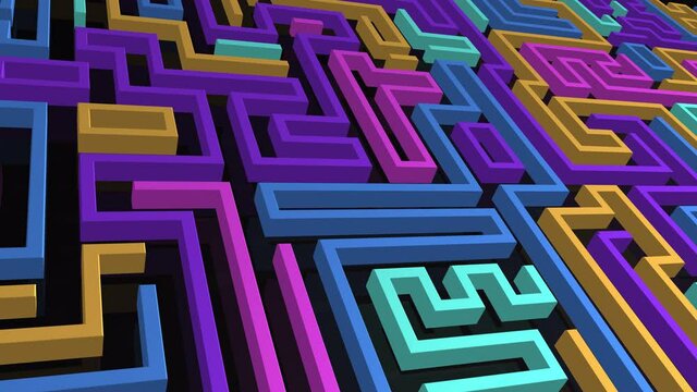 colorful abstract 3d maze animation. labyrinth pattern for live wallpaper, background, animated backdrop or banner. glowing bright shapes, lines geometric texture loopable stock footage 4k. retro game