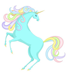 Blue unicorn standing on its hind legs Design for coloring book, tattoo, stained glass, print, etc.
