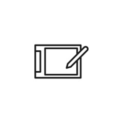 Line icon of stylus drawing on screen of graphic tablet