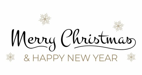 Merry Christmas and Happy New year typography greeting card with snowflakes. Hand drawn Christmas design for logo, greeting card, banner, poster etc. Flat style vector illustration