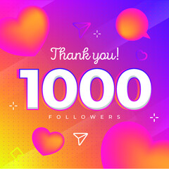 Thank You, 1k Followers, Instagram Vector Post Heart Comment Save and Share icon