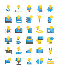 set of flat knowledge education learning icons