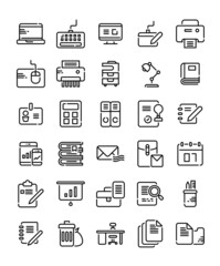 set of office supplies tools working  icons