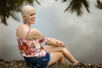 bald woman, smiling, happiness, life, breast cancer, oncology, woman, bald, happiness, joy, therapy, strong, resignation, treatment, hope, chemo, dreams, positive, strength, determination, faith, natu