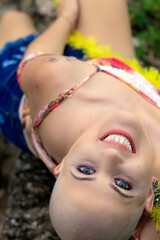 Beautiful and strong woman fighting breast cancer Smiling and happy. Hairless and bald. Smiling and looking steady.