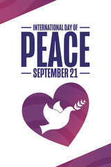 International Day of Peace. September 21. Holiday concept. Template for background, banner, card, poster with text inscription. Vector EPS10 illustration.
