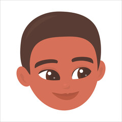 Portrait of a cute African American boy. Human head. A smile on his face. Vector cartoon illustration avatar