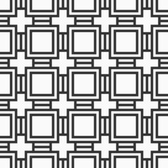 Abstract vector seamless pattern. Geometric background with symmetric lines lattice. Repeating geometric shapes, cross shapes. Black and white background.