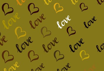 Dark Green, Yellow vector template with doodle hearts.