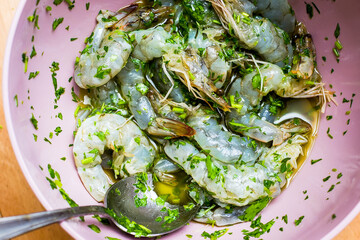 Fresh shrimp in the marinade