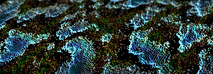 Abstract background of glowing particles. Big data digital background. 3D rendering.