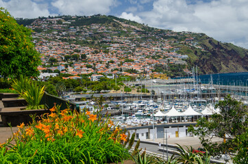 Beautiful view of the town on the hill. Funchal, Madeira.