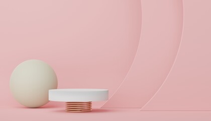 Abstract display podium with minimal geometric shapes design. 3d  rendering scene for mock up and product presentation. Pedestal platform for cosmetic advertise.