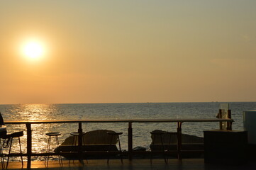 Beautiful sunset viewed from the Rock Island Bar in Phu Quoc, Vietnam. 