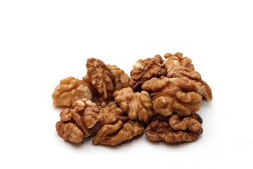 Half peeled walnut closeup isolated on white background