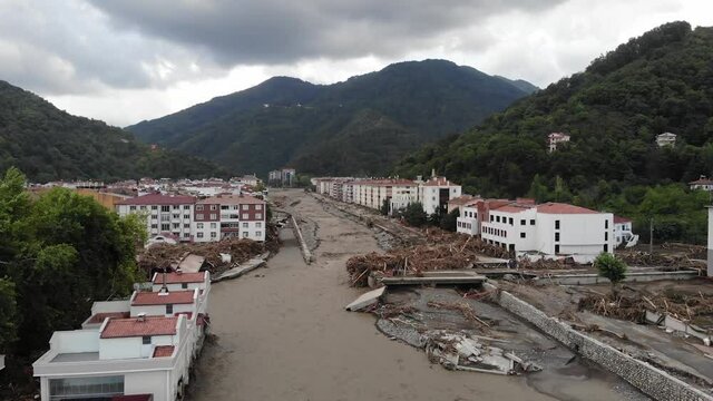 Sinop, Ayancik, Turkey - August 21 2021: Floods hit Turkey&rsquo;s Black Sea provinces. Sinop Ayancik. A new wave of floods due to heavy rains hit Turkey&rsquo;s northern Black Sea provinces.