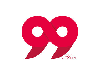 99th anniversary logo design. Red 99 logo designs. Happy 99th year.  - obrazy, fototapety, plakaty