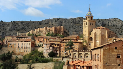 Fototapeta premium View of the pink city of Albarracin in Teruel,, Spain