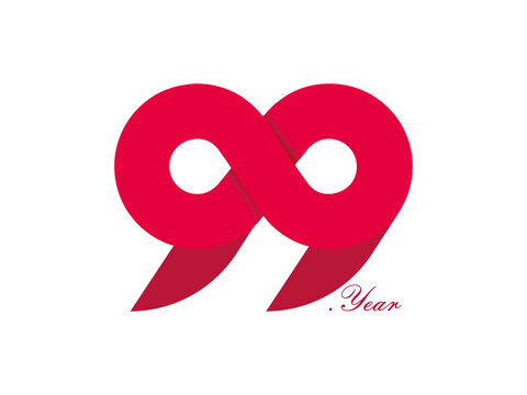 99th anniversary logo design. Red 99 logo designs. Happy 99th year. 