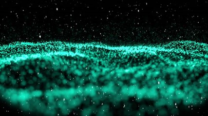Animation of snow falling over glowing green mesh - Powered by Adobe