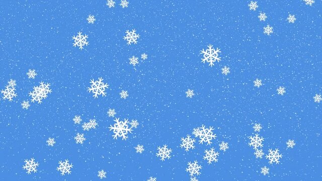 Animation of snow falling over blue sky