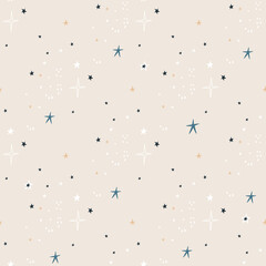 Seamless abstract pattern with stars and dots. Creative kids texture for fabric, wrapping, textile, wallpaper, apparel. Vector illustration