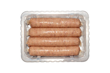 Chicken meat kupaty.Chicken sausages are a chopped meat semi-finished product.Background of chicken sausages.