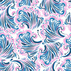 Fototapeta na wymiar Beautiful Sweet mood of hand drawn abstract ocean wave seamless pattern ,Design for fashion , fabric, textile, wallpaper, cover, web , wrapping and all prints