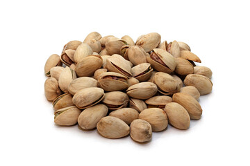 Pistachio nuts on white background