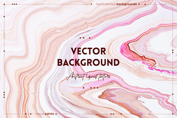 Fluid art texture. Abstract background with swirling paint effect. Liquid acrylic picture with beautiful mixed paints. Can be used for interior poster. Pink, white and beige overflowing colors.