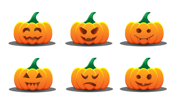 A set of pumpkins for the Halloween holiday. 
Different emotions on pumpkins. A vector image.