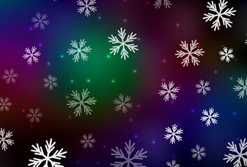 Naklejka na ściany i meble Dark Multicolor vector background with xmas snowflakes, stars.