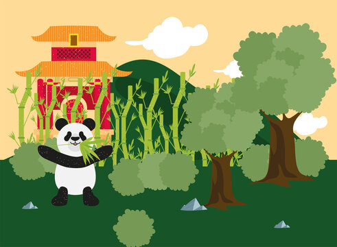 chinese temple and panda