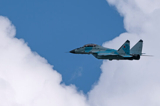 Moscow Russia Zhukovsky Airfield 25 July 2021: aerobatic MiG-35 perfoming demonstration flight of the international aerospace salon MAKS-2021