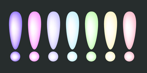 Exclamation 3d icon set. Gradient doodle attention sign with shadow isolated vector. Information warning symbol collection. Specter of emotions mark.