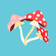 Vector illustration for Halloween with fly agarics on a colored background in a flat style. Illustration for posters, gifts, postcards, clothes, holiday decor
