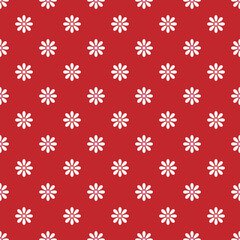 Small inky white flowers isolated on red background. Cute monochrome floral seamless pattern. Vector simple flat graphic hand drawn illustration. Texture.