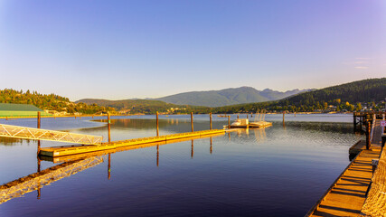 Tranquil Burrard Inlet at Port Moody, BC, just after dawn on a summer morning.